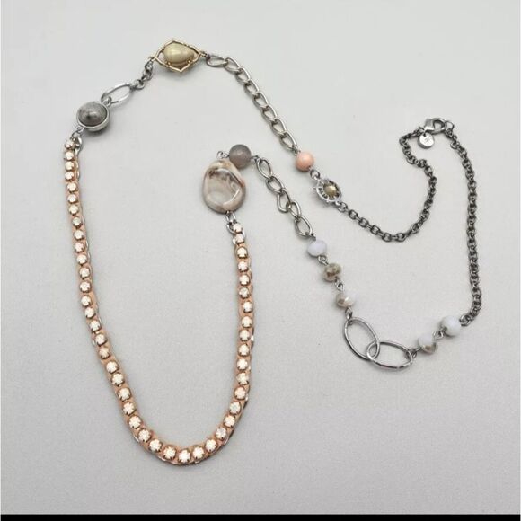 LOFT Necklace Rhinestone Chain Multicolor Station Beads 26" Costume Jewelry - Picture 8 of 16